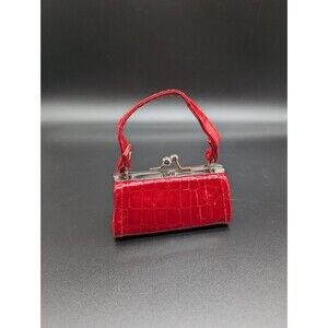 Mini Faux Alligator Skin Lipstick / Coin / Doll Purse With Kisslock Closure Red